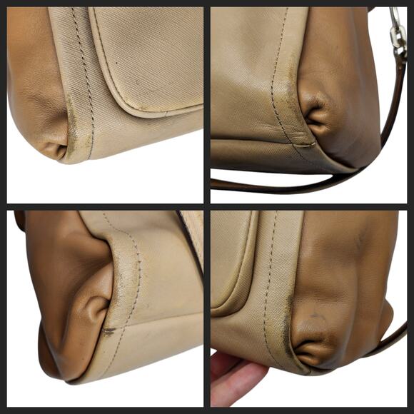 Coach Purse Handbag Leather Colorblock Tan Nude Briefcase Crossbody Flap Top - Picture 13 of 15